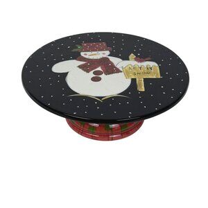Laurie Gates Gates Ware Snowman Tartan Christmas Pedestal Serving Plate